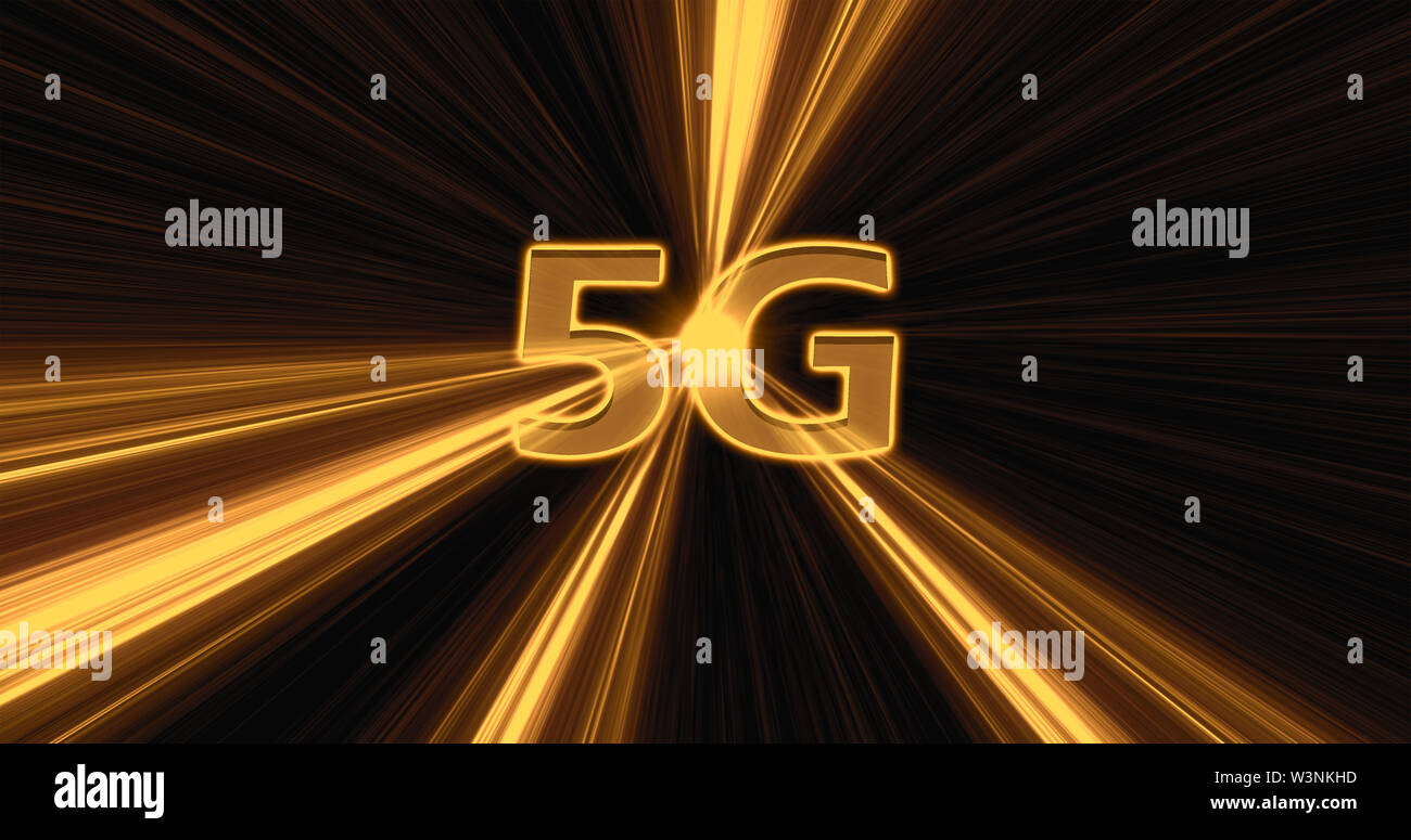 Creative glowing 5G backdrop. Mobile internet concept. 3D Rendering.  5G loop Stock Photo