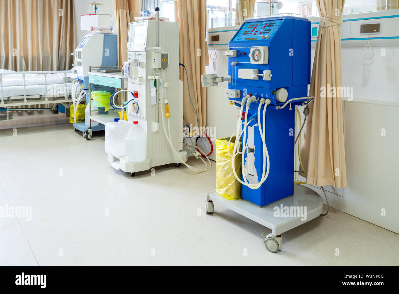 Hemodialysis machines with tubing and installations. Health care, blood