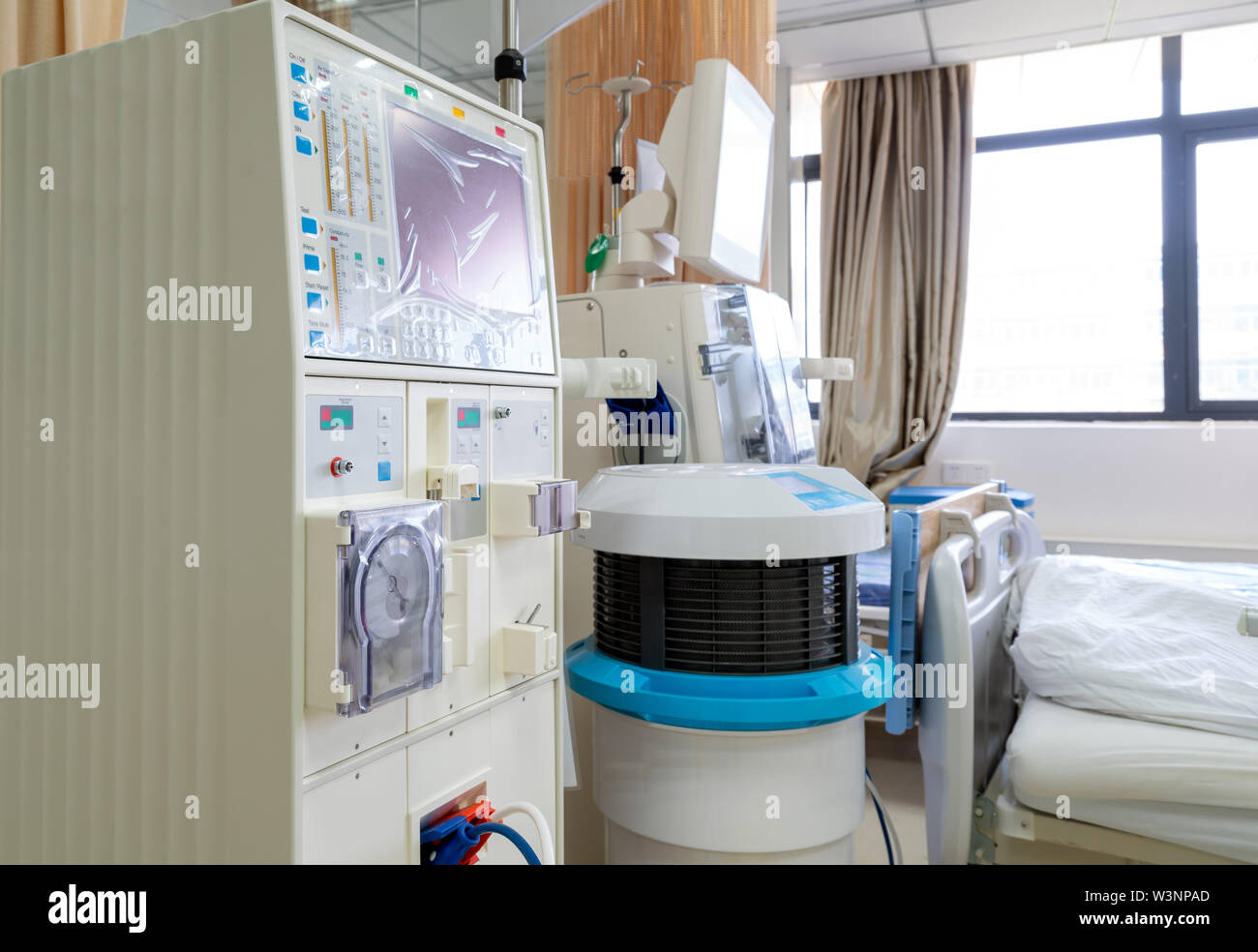Hemodialysis machines with tubing and installations. Health care, blood