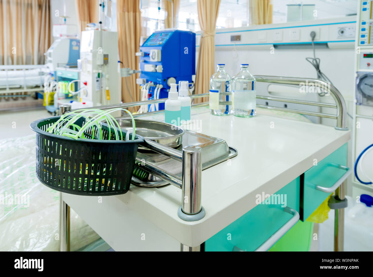 Hemodialysis machines with tubing and installations. Health care, blood