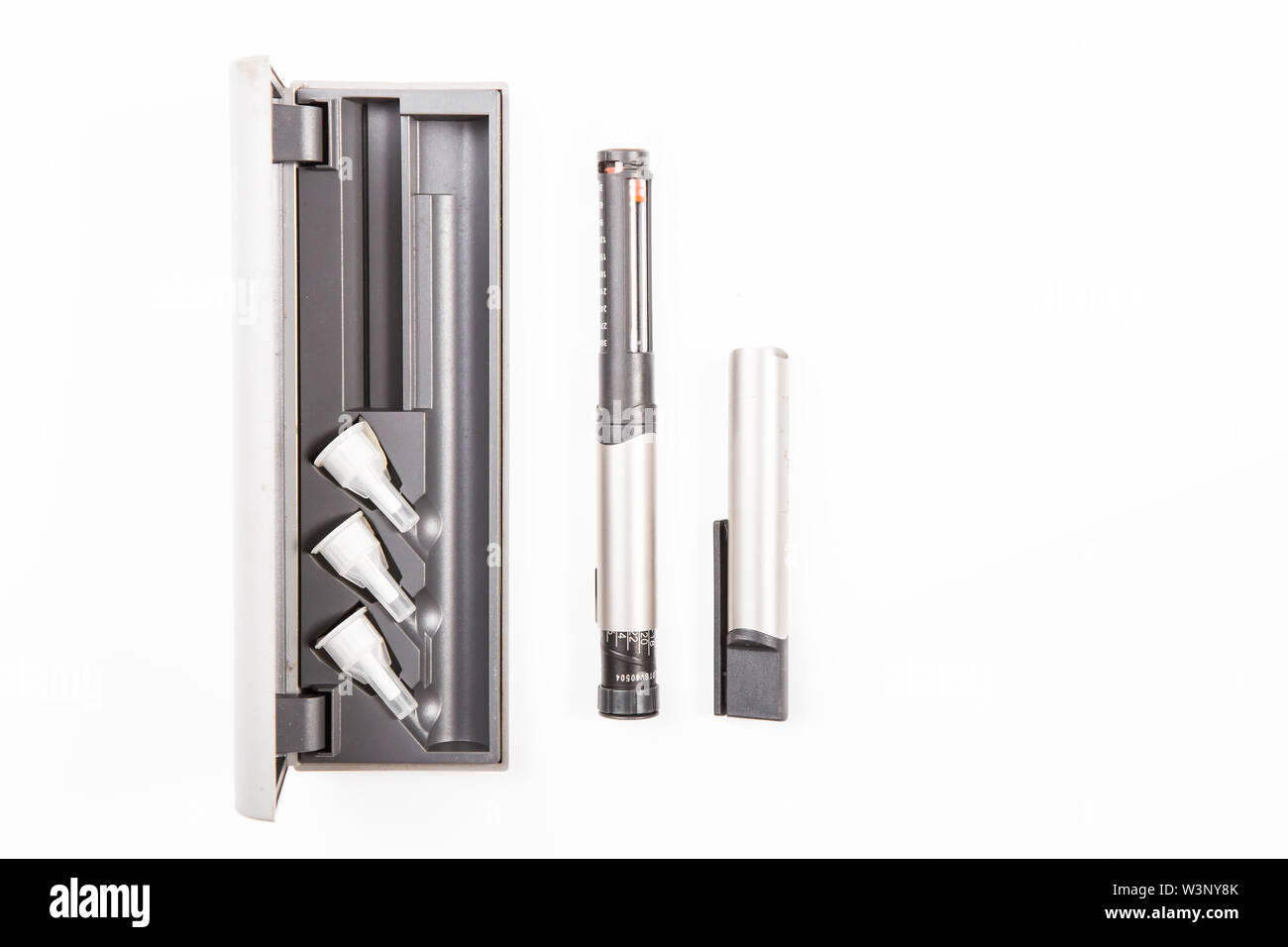 Insulin pen with hard case on white background Stock Photo Alamy