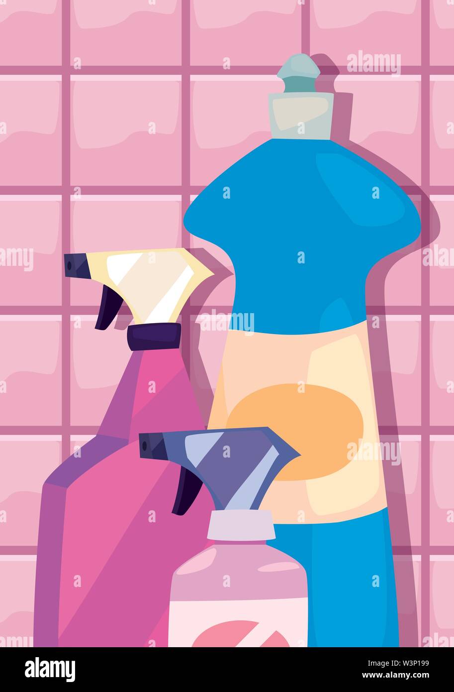 disinfectant spray bleach cleaning products and supplies vector illustration Stock Vector Image