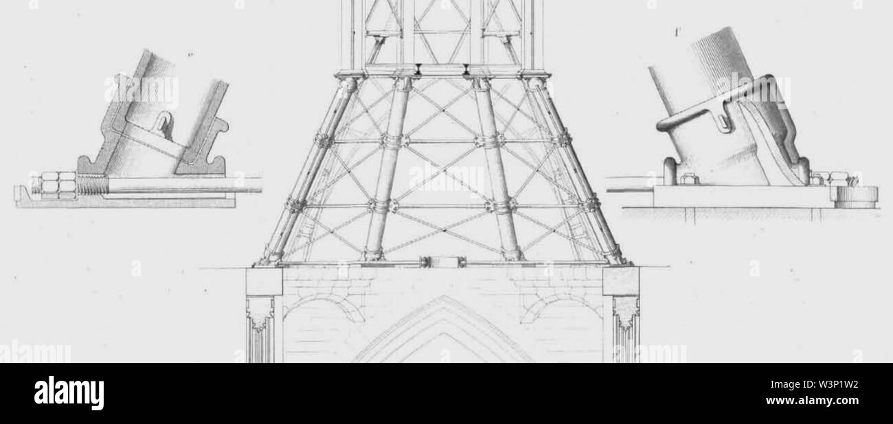 Cologne Cathedral, Crossing Tower, cutaway drawing of base with cast iron shoes, 1860. Stock Photo