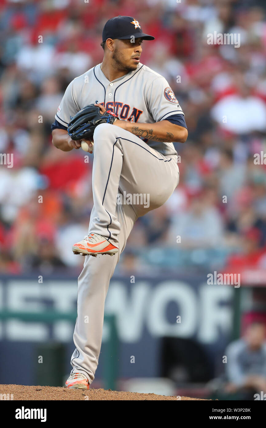 July 16, 2019: Houston Astros relief pitcher Hector Rondon (30) makes the start for Houston during the game between the Houston Astros and the Los Angeles Angels of Anaheim at Angel Stadium in Anaheim, CA, (Photo by Peter Joneleit, Cal Sport Media) Stock Photo