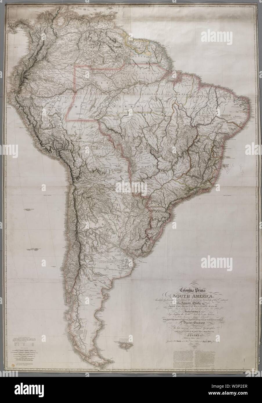 Colombia Prima OR SOUTH AMERICA, In which it has been attempted to delineate the Extent of our Knowledge of that Continent - L. Delarochette, 1807 - BL Maps K.Top.124.14.2 TAB.END (BLL01018640974). Stock Photo