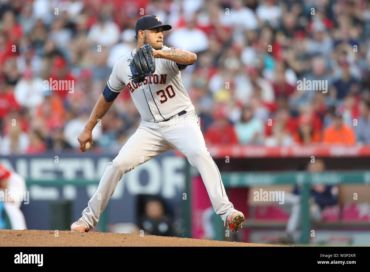 July 16, 2019: Houston Astros relief pitcher Hector Rondon (30) makes the start for Houston during the game between the Houston Astros and the Los Angeles Angels of Anaheim at Angel Stadium in Anaheim, CA, (Photo by Peter Joneleit, Cal Sport Media) Stock Photo