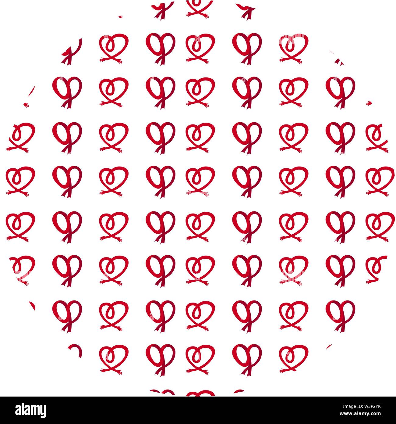 Seamless red heart pattern background vector in circle shape design ...