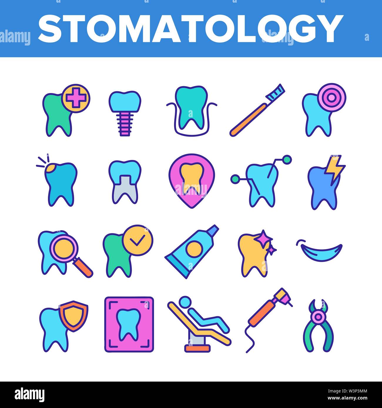 Color Stomatology And Dentistry Vector Linear Icons Set Stock Vector ...