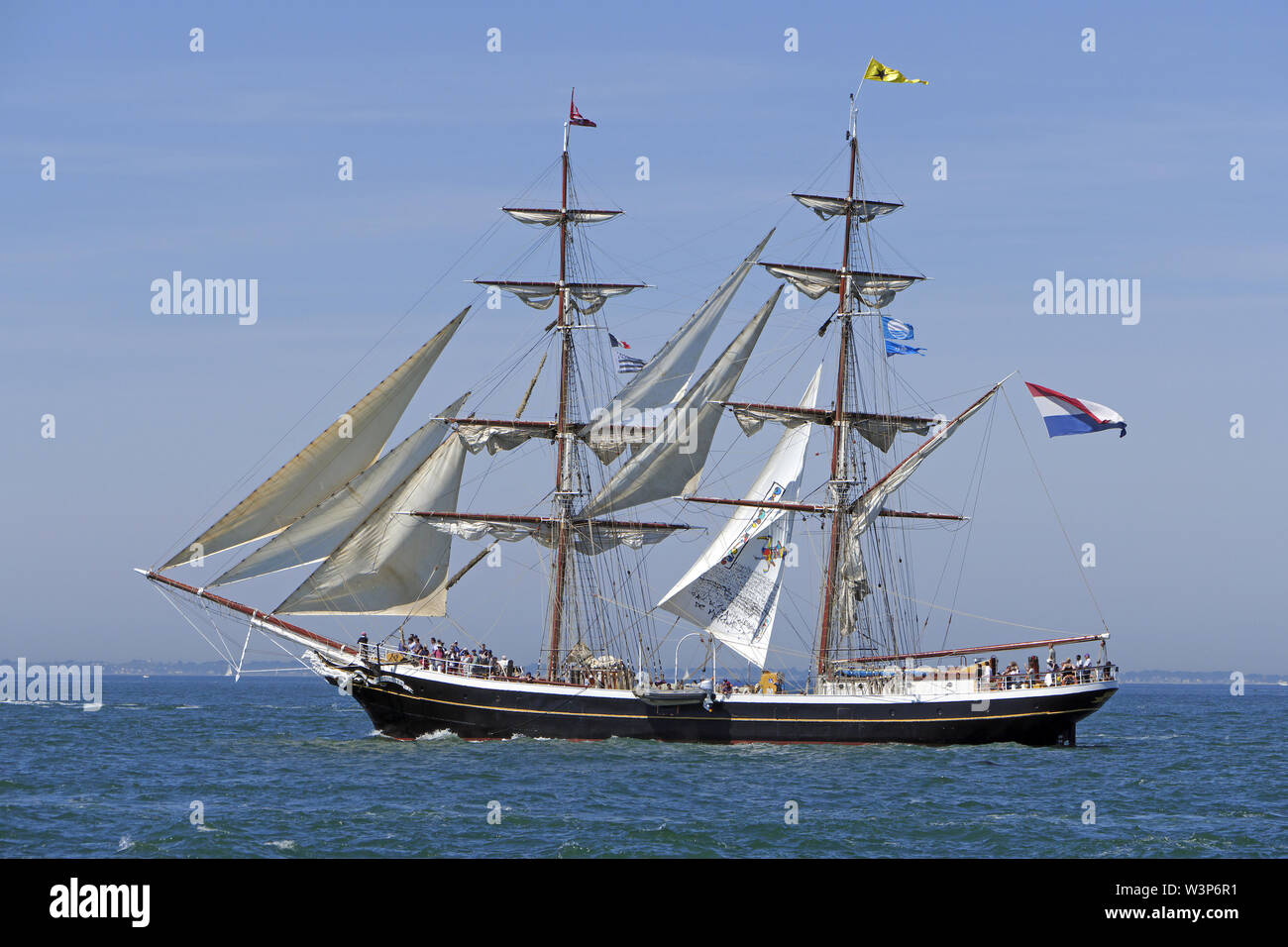 Brig : Morgenster, two- masted (home port  : Le Helder, Netherlands), Great parade, Week of the Morbihan gulf 2019, Quiberon bay (Brittany, Fr). Stock Photo