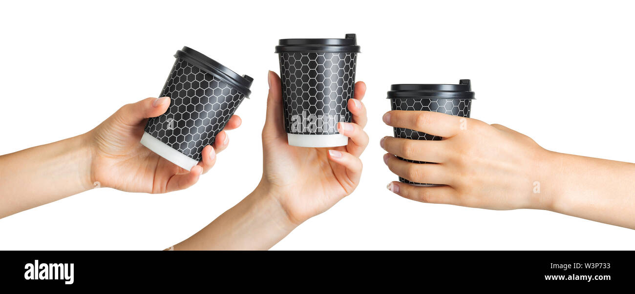 Set of women hands holding coffee paper drinking cup Stock Photo - Alamy