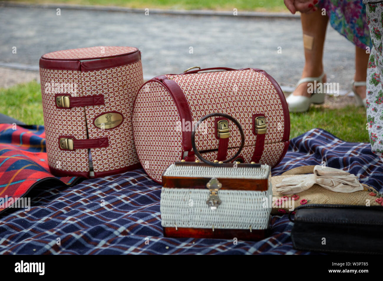Old fashioned picnic set in cases. UK Stock Photo Alamy