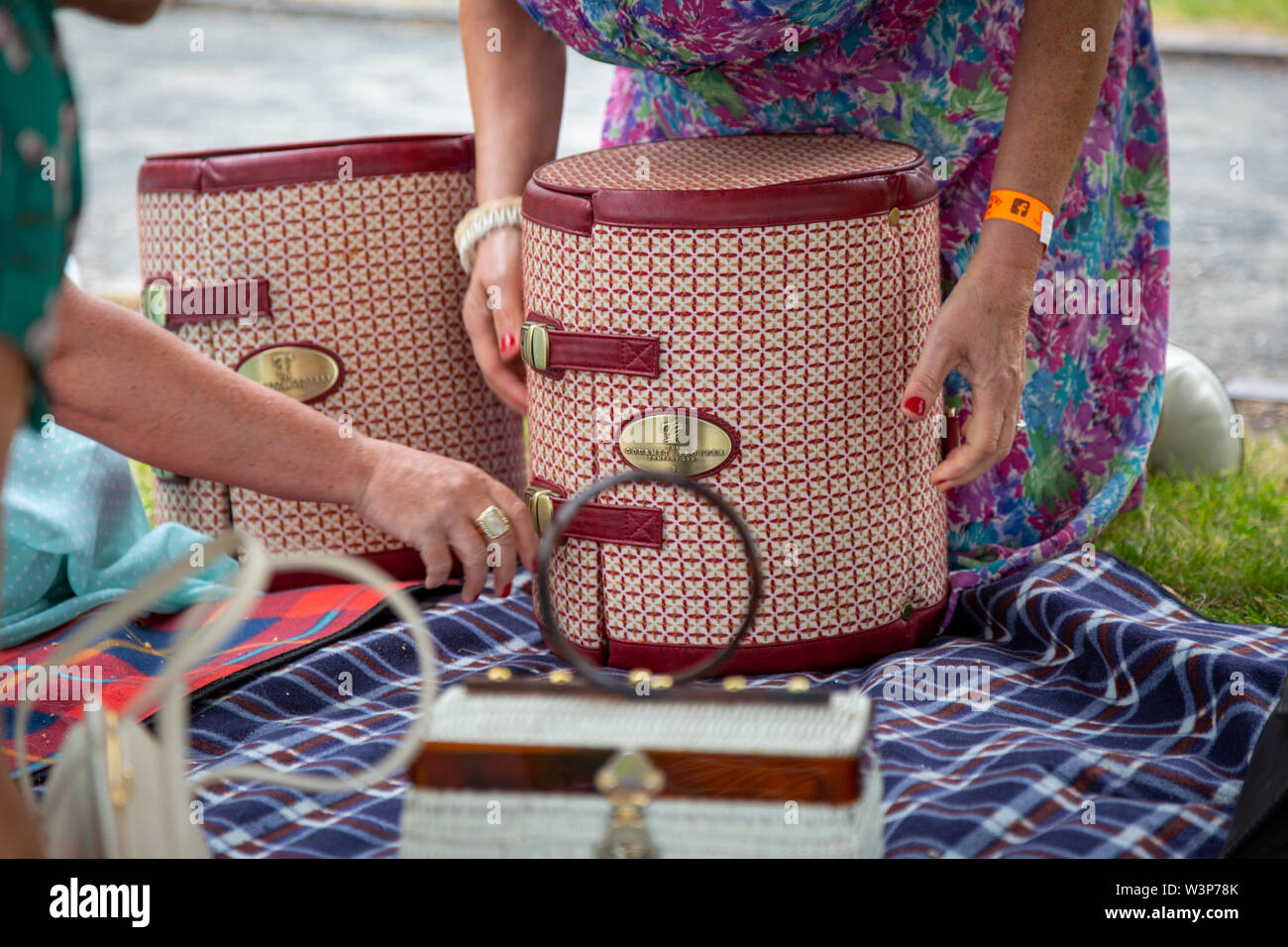 Old fashioned picnic set in cases. UK Stock Photo Alamy