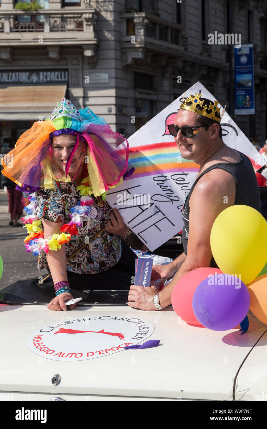 Milano June 29 2019, Gay pride parade. People on the street celebrating the day for homosexual freedom and civil rights Stock Photo
