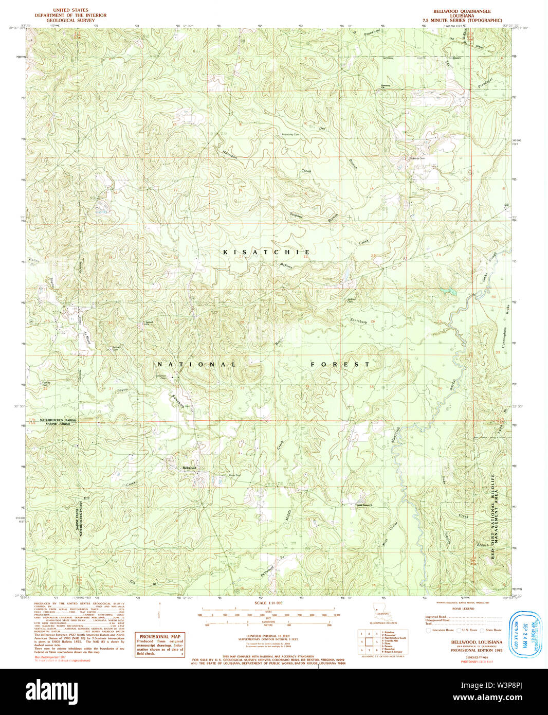 USGS TOPO Map Louisiana LA Bellwood 331435 1983 24000 Restoration Stock Photo