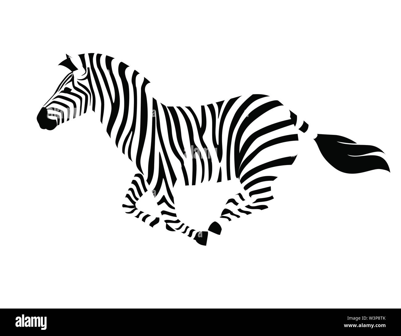 African zebra running side view outline striped silhouette animal ...