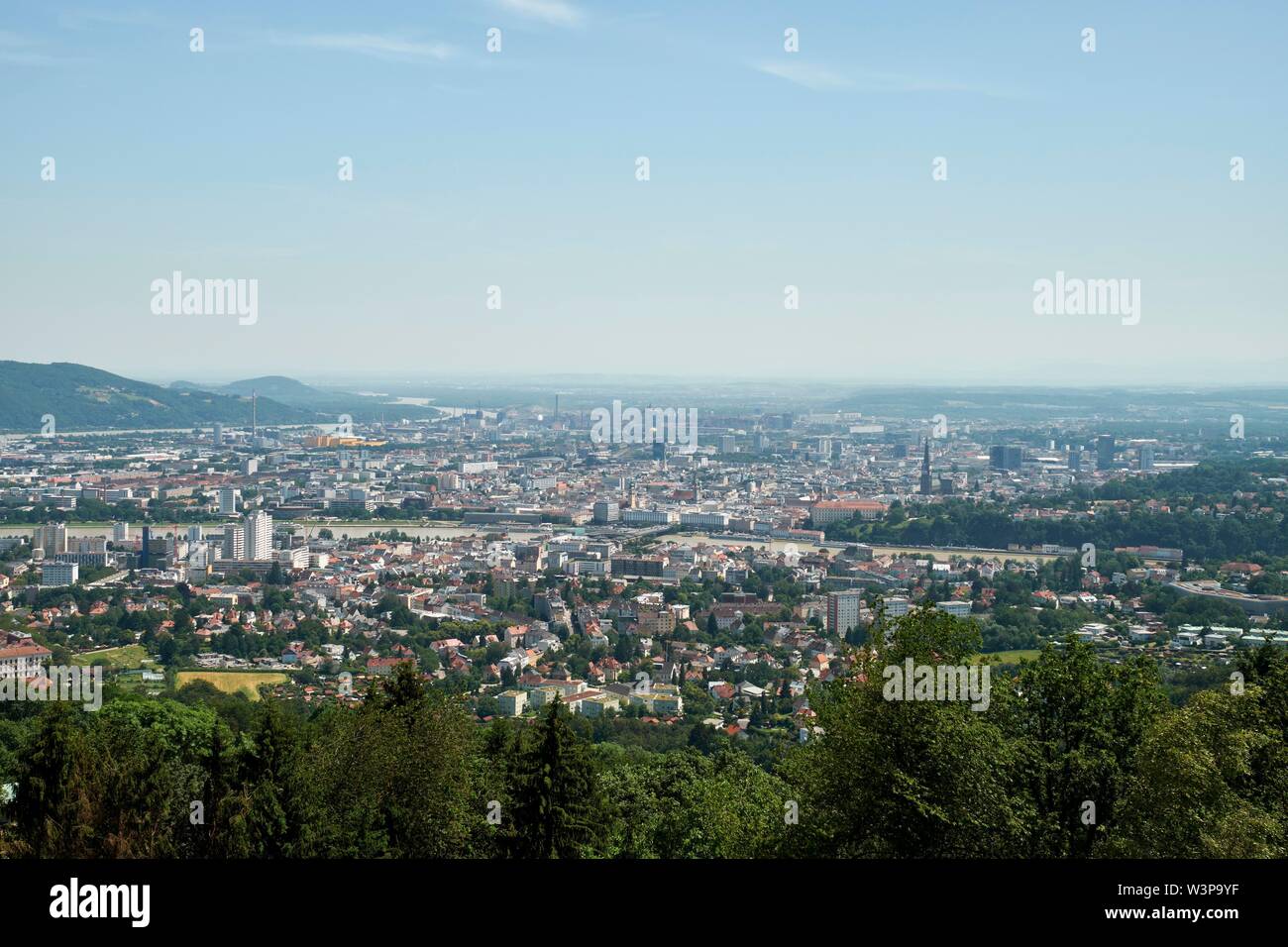 View from Postlingberg to the city of Linz, Austria Stock Photo