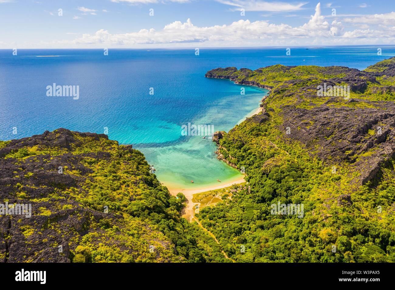 Bay, island Nosy Hara, region Diana, drone shot, north Madagascar, Madagascar Stock Photo