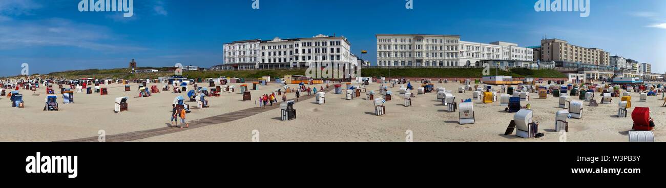 Beach with beach chairs, Borkum, Germany Stock Photo