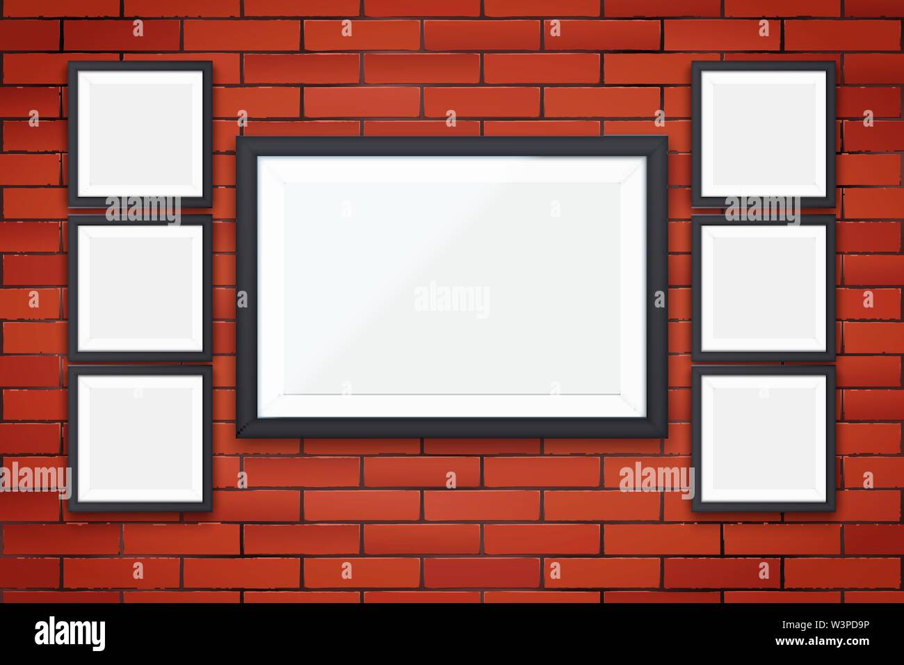Red brick wall with picture frames Stock Vector