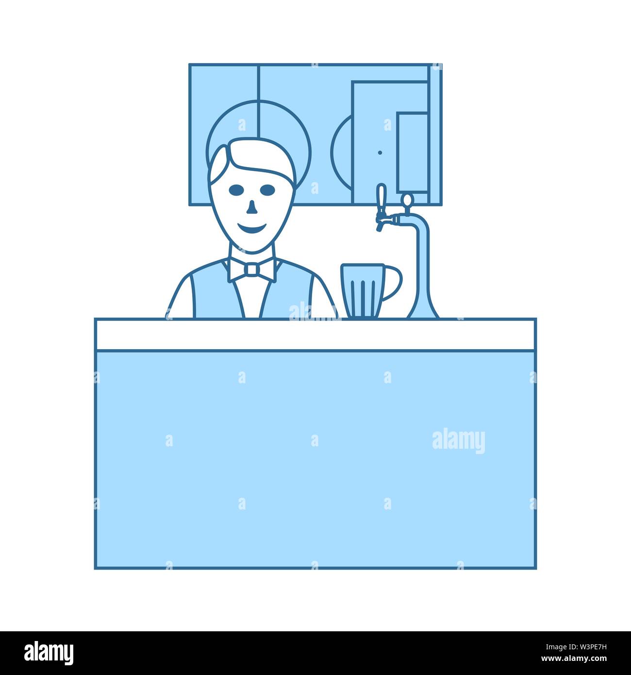 Sport Bar Stand With Barman Icon. Thin Line With Blue Fill Design ...