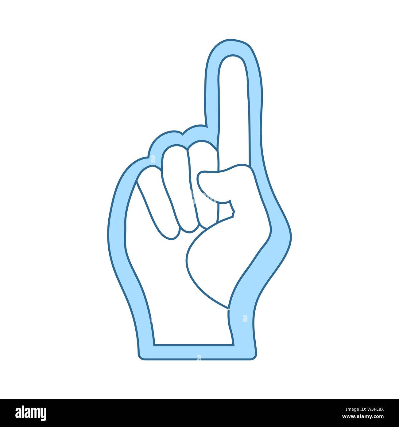 Fan Foam Hand With Number One Gesture Icon. Thin Line With Blue Fill Design. Vector Illustration. Stock Vector