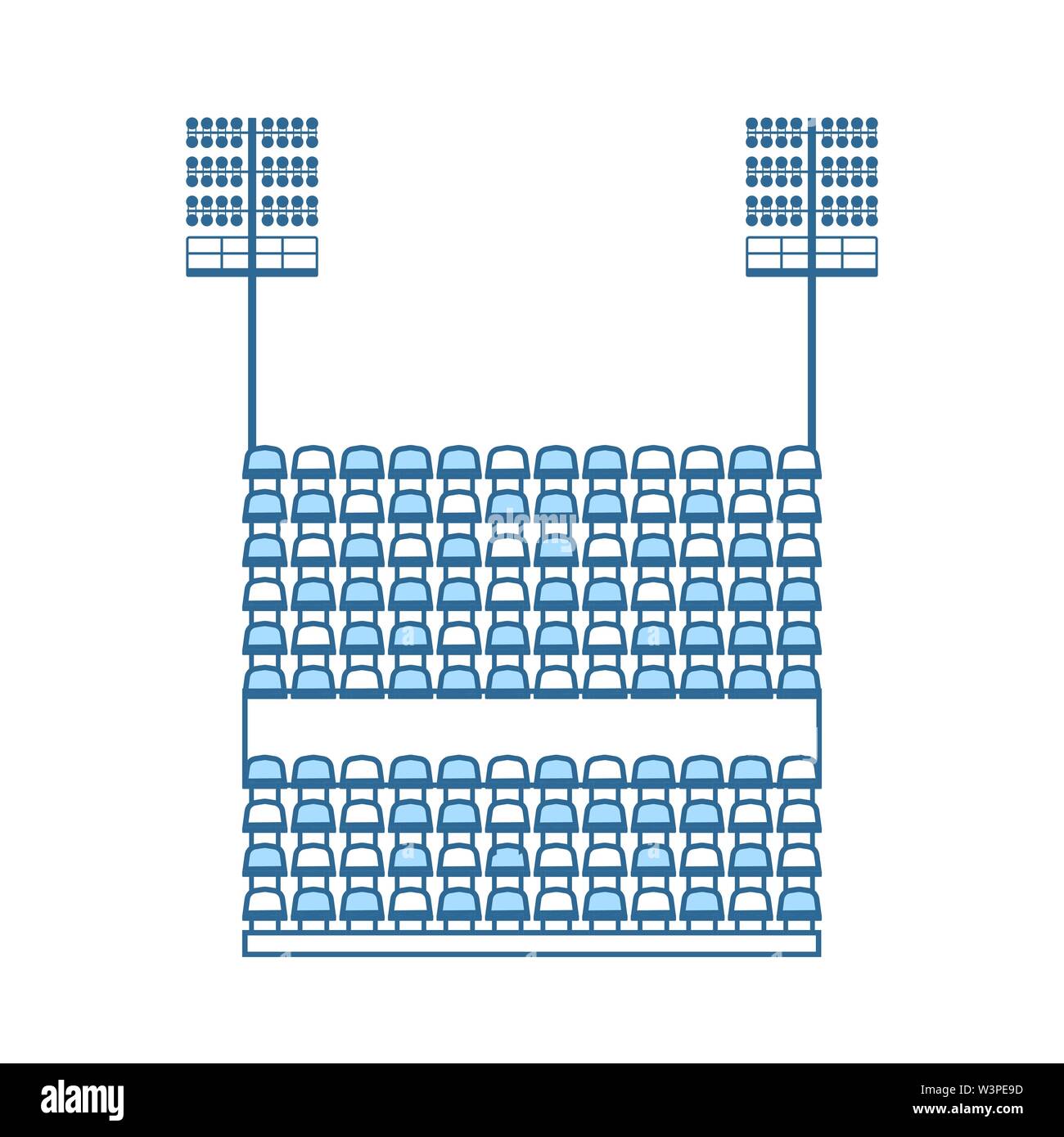 Stadium Tribune With Seats And Light Mast Icon. Thin Line With Blue Fill Design. Vector Illustration. Stock Vector
