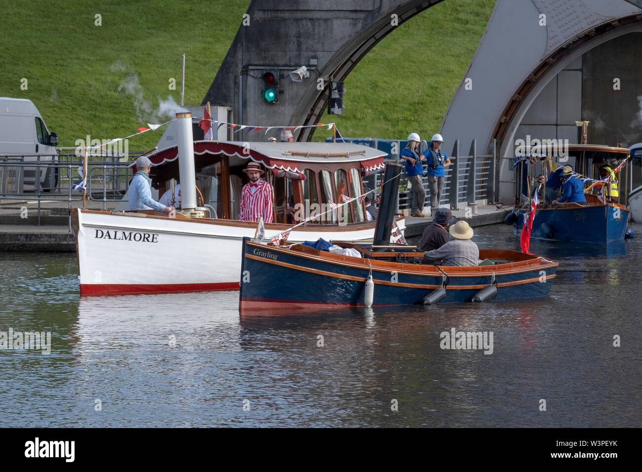 Boats and barges on the Forth and Clyde Canal. Stock Photo