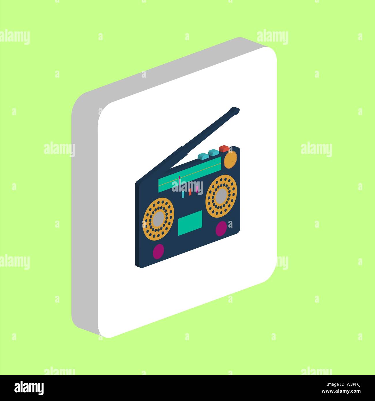 Boombox Simple vector icon. Illustration symbol design template for web mobile UI element. Perfect color isometric pictogram on 3d white square. Boomb Stock Vector