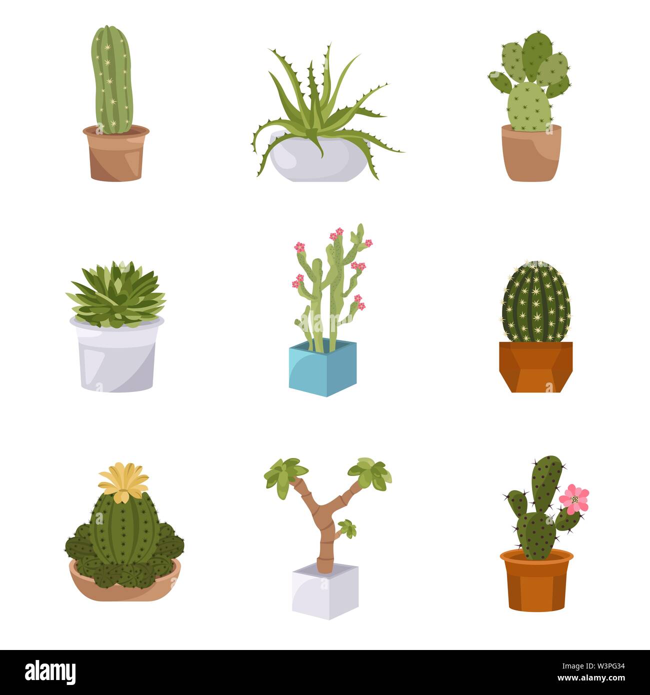 Cactuses and succulents icon set. Houseplants. Vector illustration Stock Vector