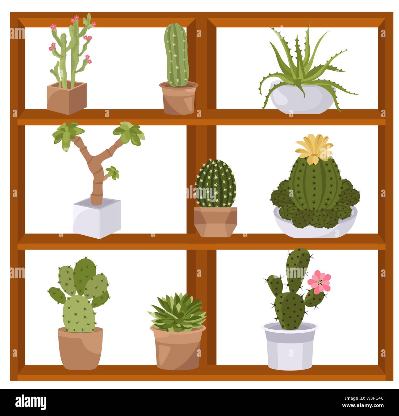 Cactuses and succulents icon set. Houseplants. Vector illustration Stock Vector