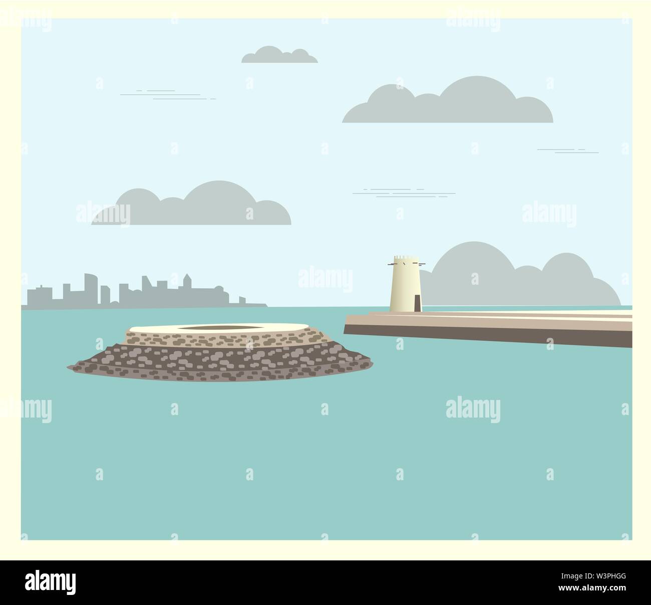 City buildings graphic template. Qatar. Fort Umm Salal Mohammed. Vector illustration Stock Vector