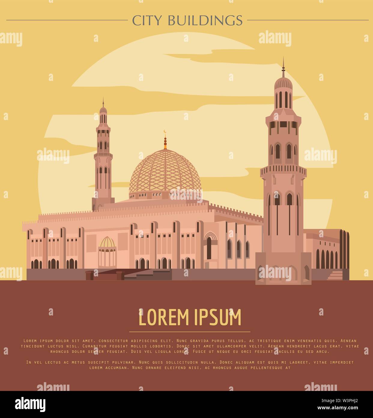 City buildings graphic template. Oman. Muscat mausoleum. Vector illustration Stock Vector