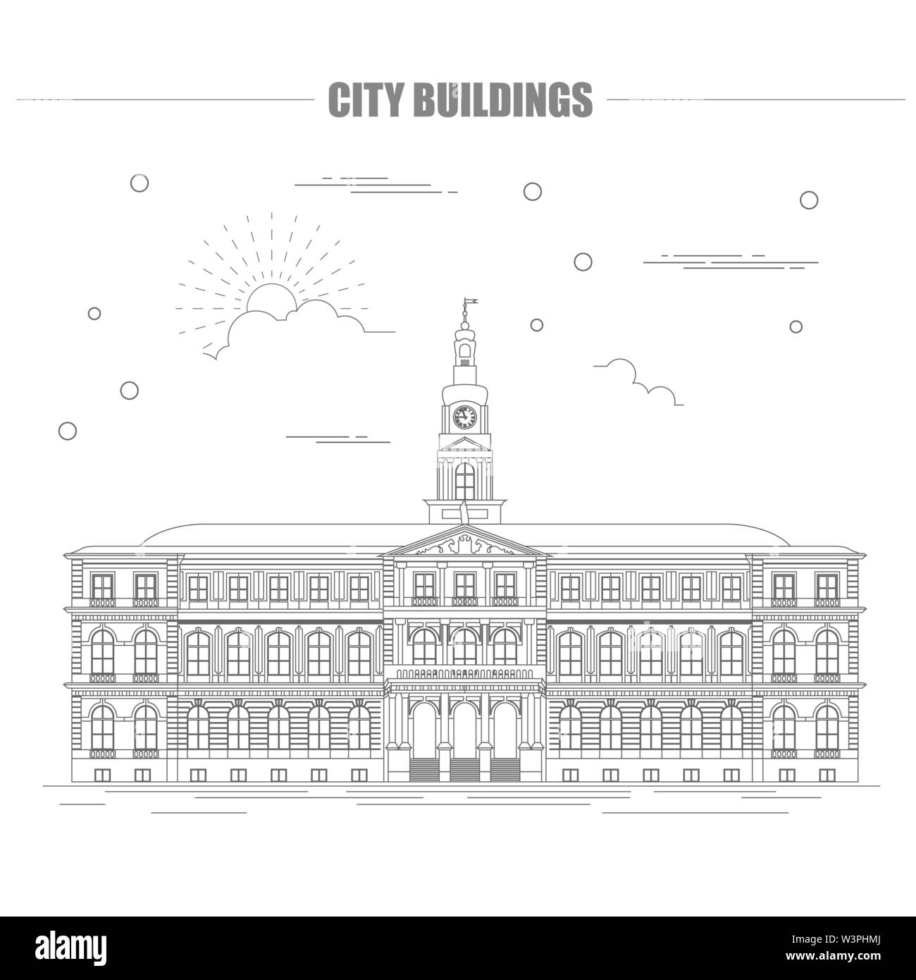 City buildings graphic template. Town hall. Rigas dome. Vector illustration Stock Vector