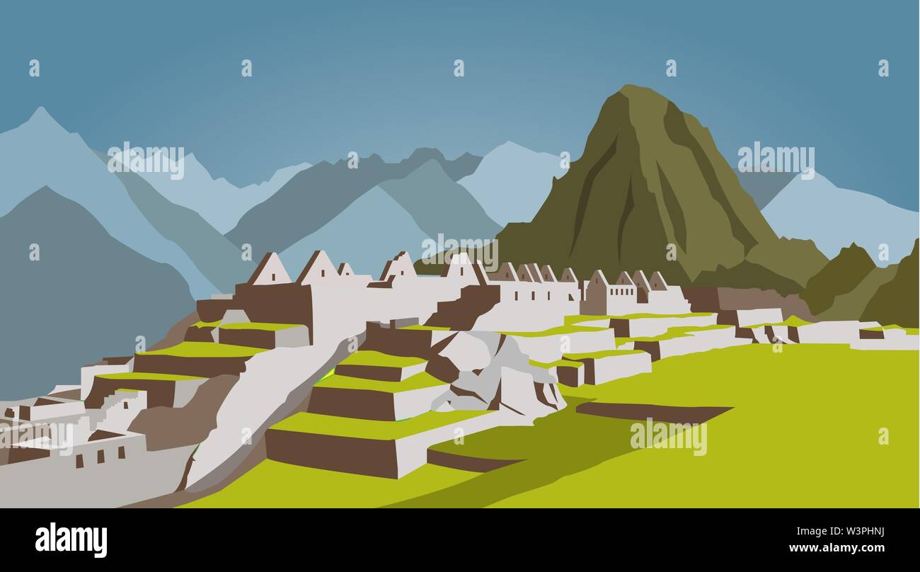 City buildings graphic template. Peru. Machu Picchu. Vector illustration Stock Vector