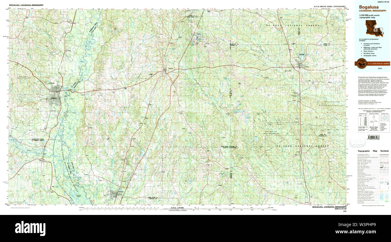 USGS TOPO Map Louisiana LA Bogalusa 335163 1994 100000 Restoration