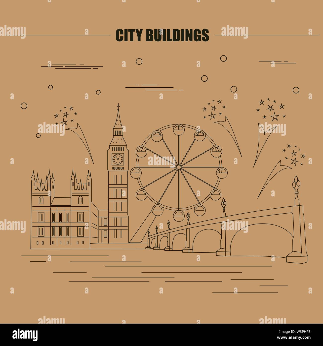 City buildings graphic template. UK. London. Vector illustration Stock Vector