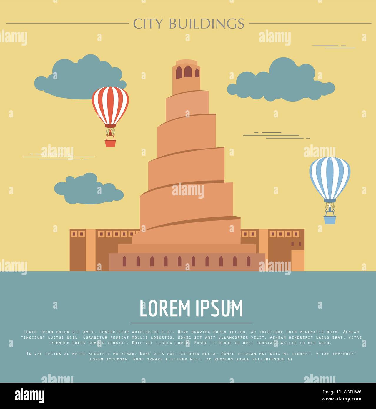 City buildings graphic template. Iraq. Samarra. Vector illustration Stock Vector