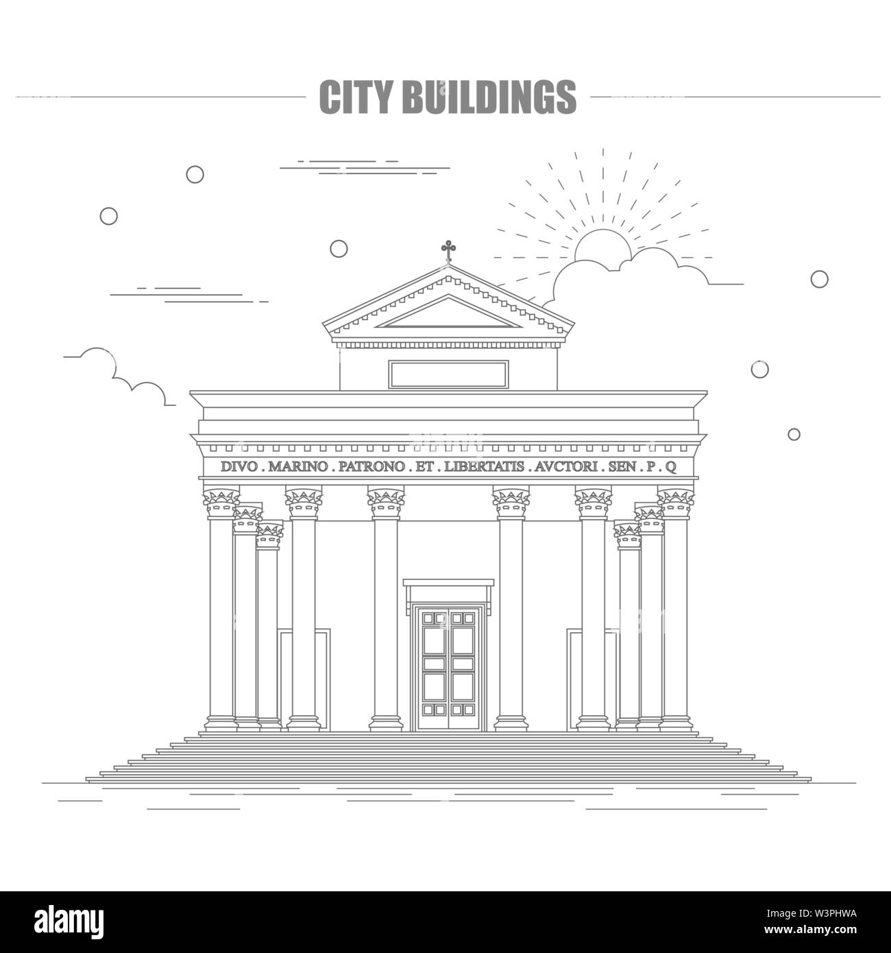 City buildings graphic template. Italian basilica. Vector illustration Stock Vector