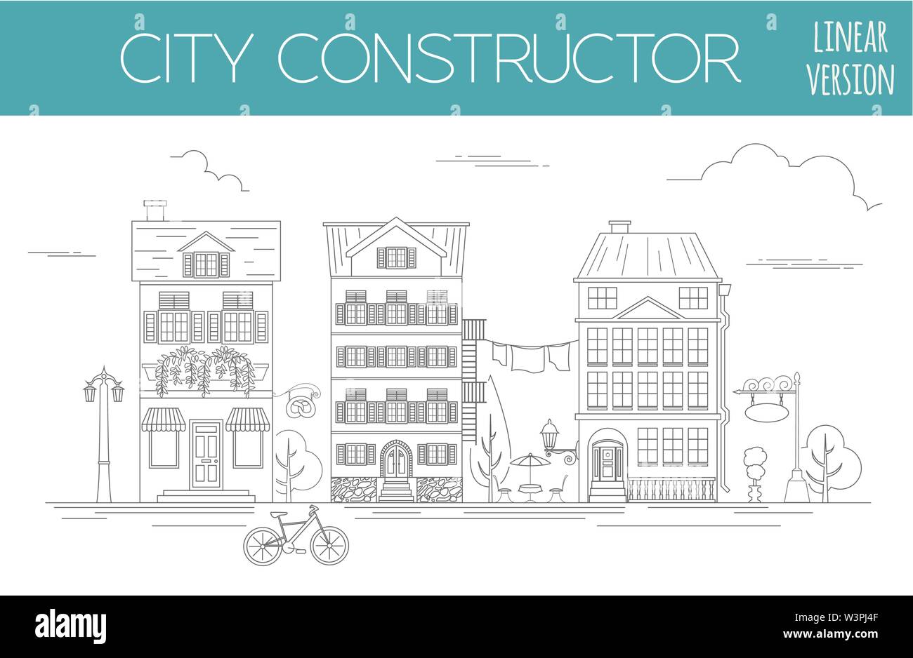 Great city map creator. Outline version. House constructor. House, cafe ...