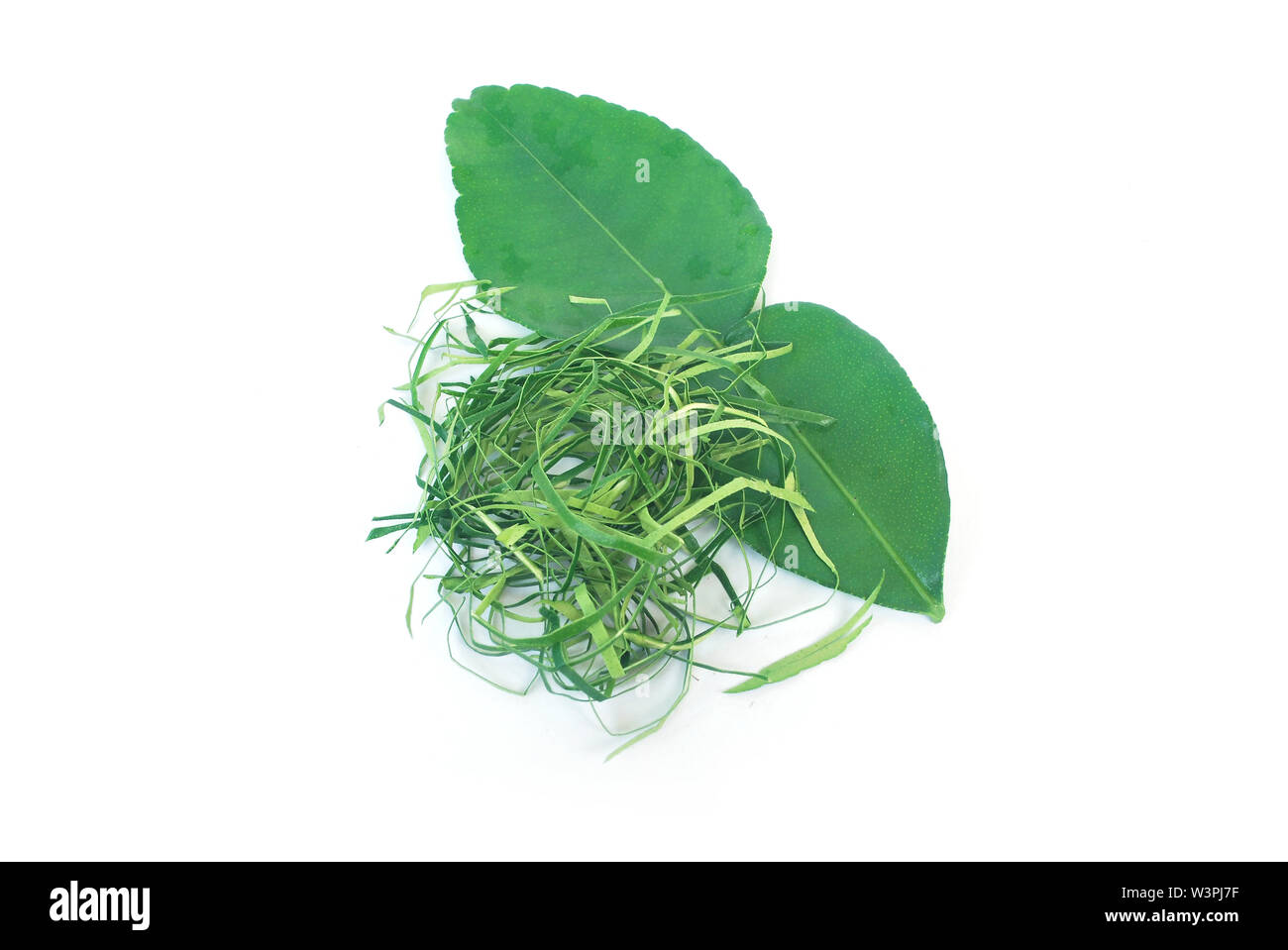 Kaffir lime leaves on white background. Stock Photo