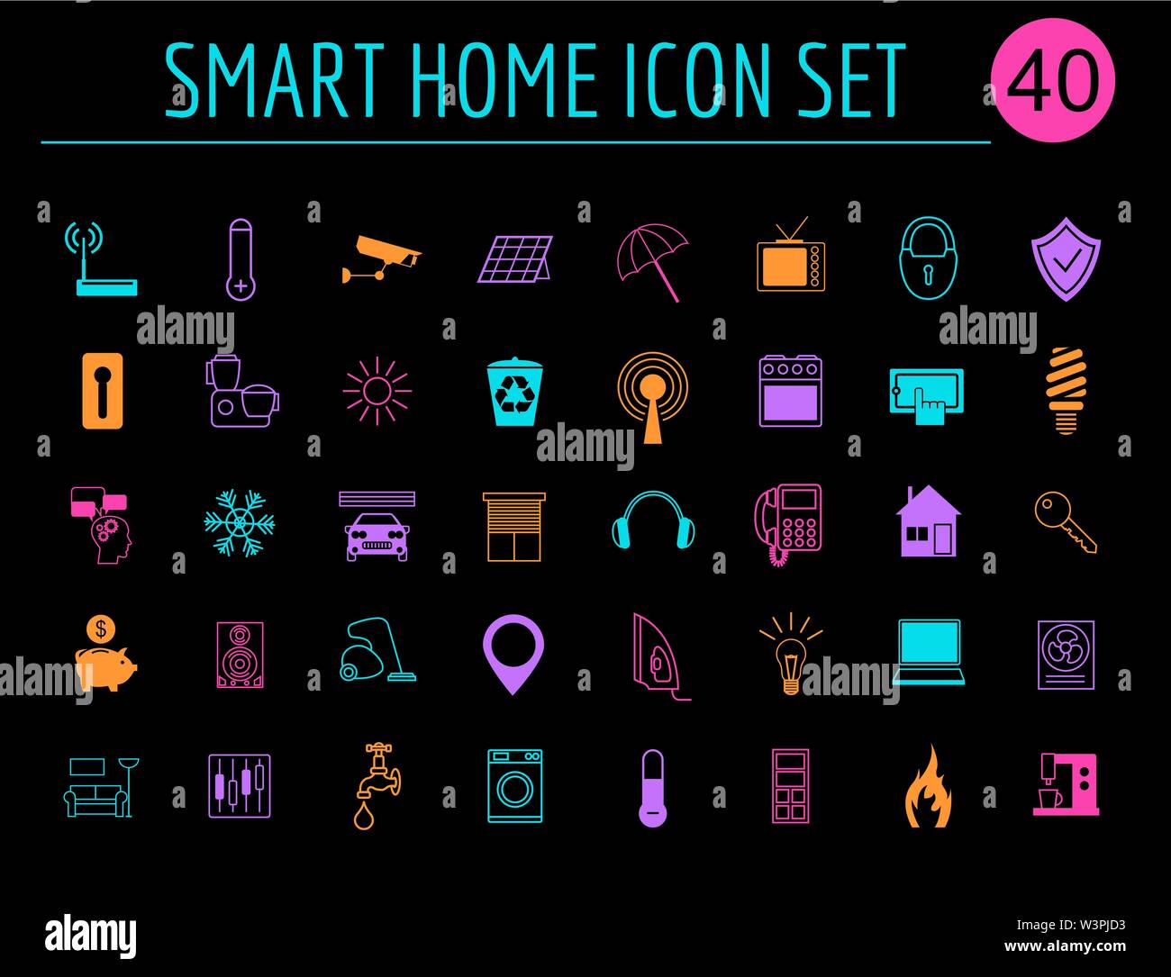 Smart house concept. Icon set. Flat style design. Vector illustration ...
