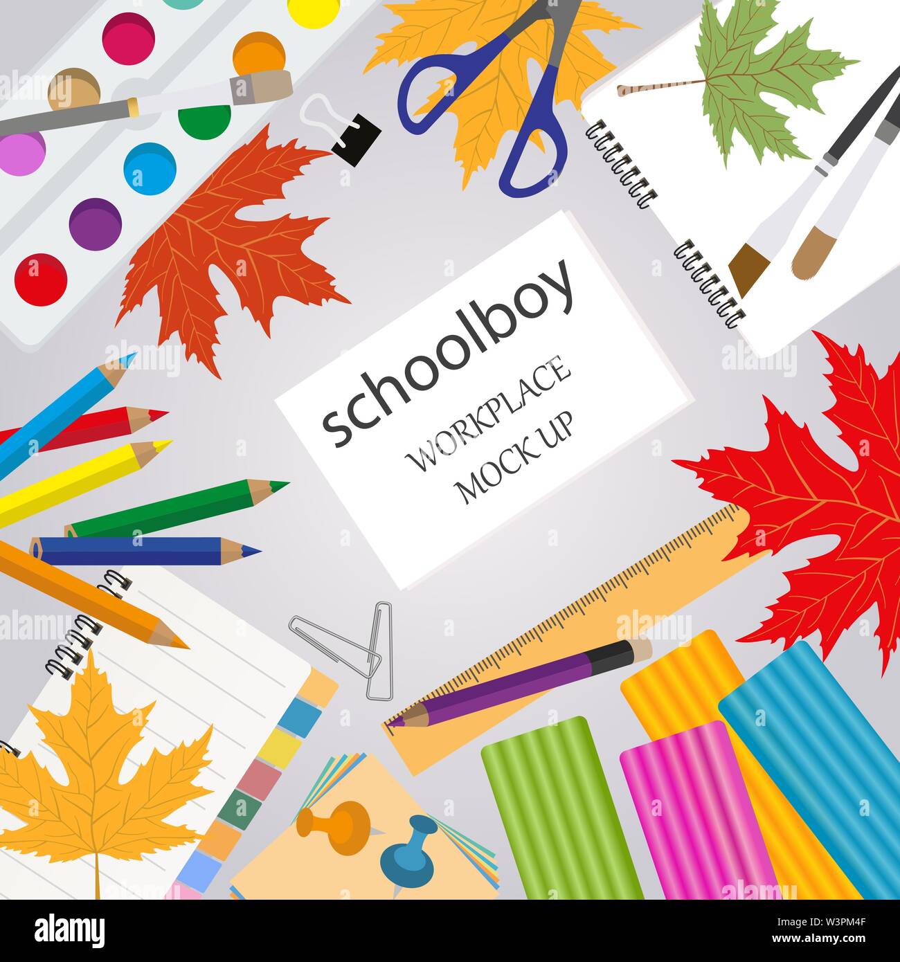 School Graphics Sample Education graphic template. Schoolboy workplace mock up for creating ...