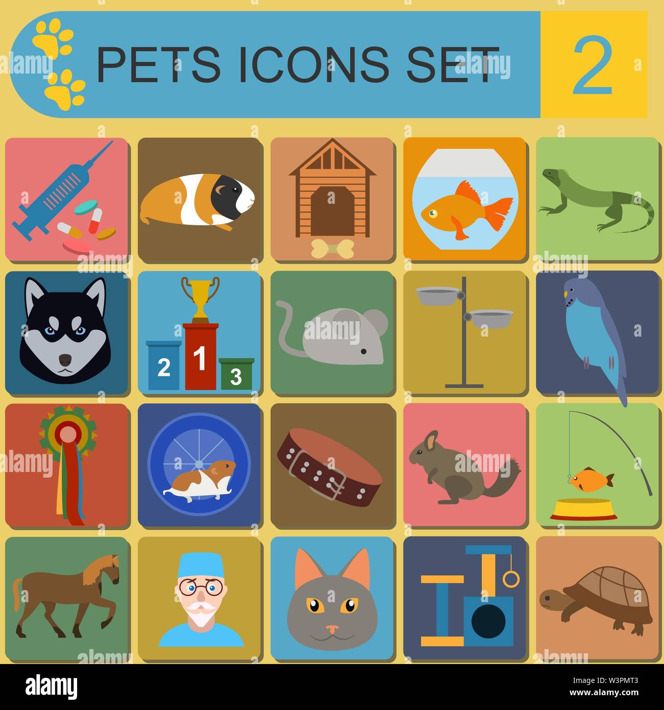 Domestic pets and vet healthcare flat icons set. Vector illustration ...