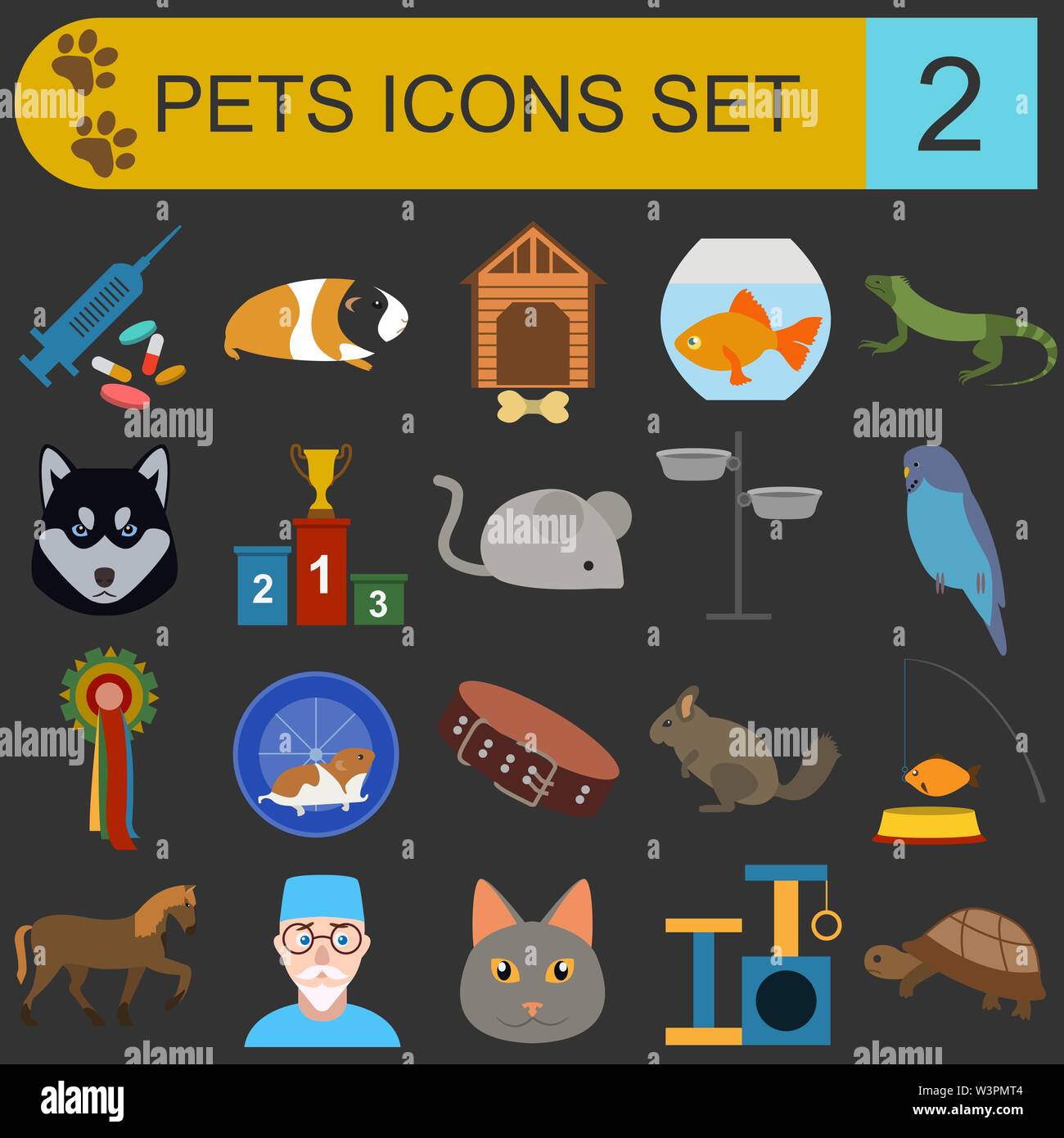 Domestic pets and vet healthcare flat icons set. Vector illustration ...