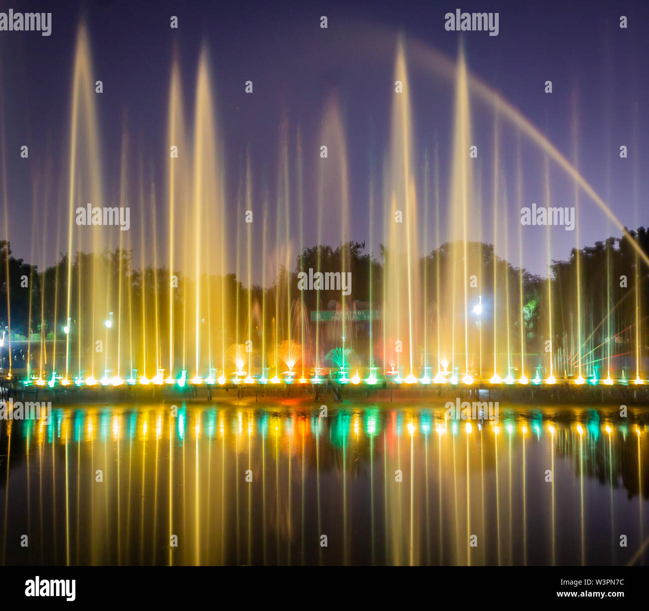 musical fountain at a famous garden Jaipur Rajasthan during night Stock