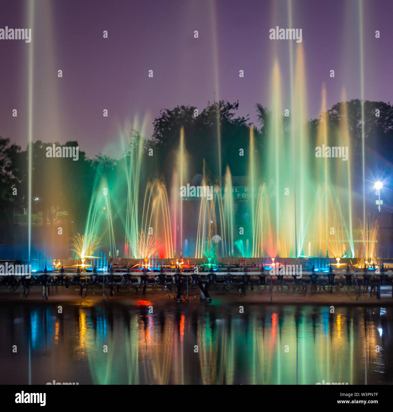 Musical Fountain At A Famous Garden Jaipur Rajasthan During Night Stock