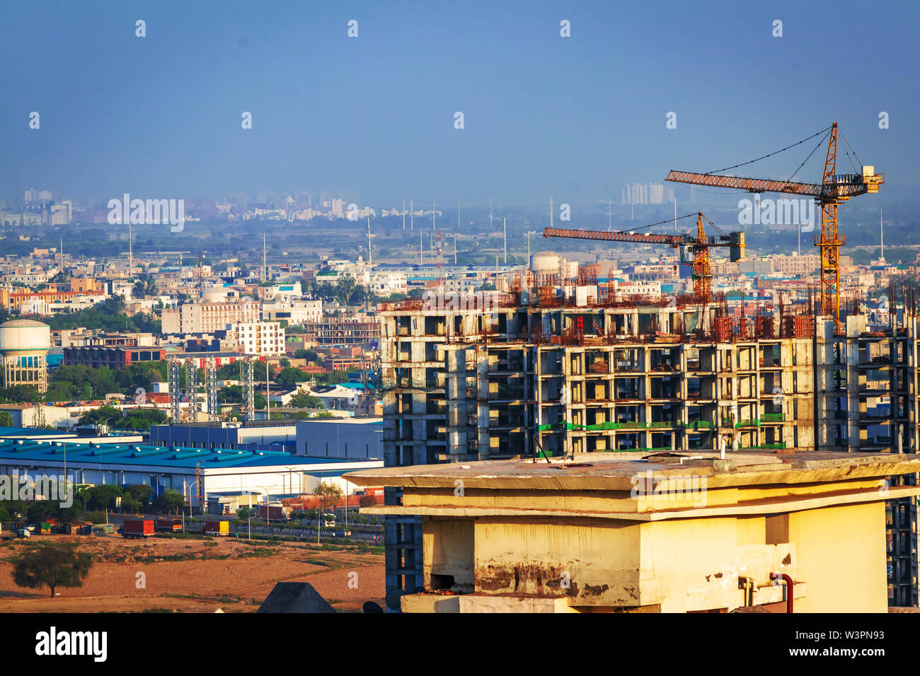construction in the city of high rise building/ apartments Stock Photo