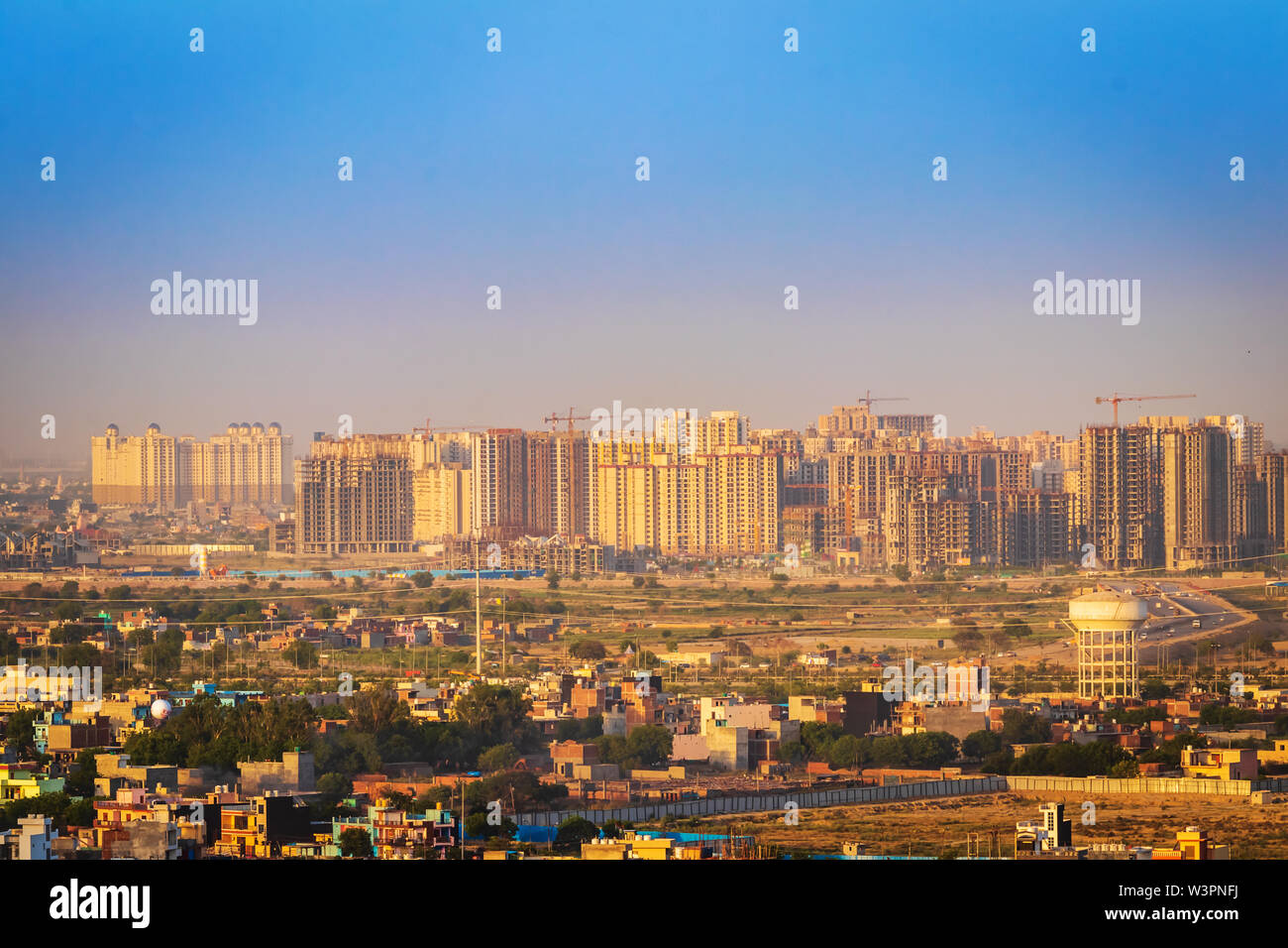 cityscape of high rise buildings for real estate projects . some buildings under construction Stock Photo