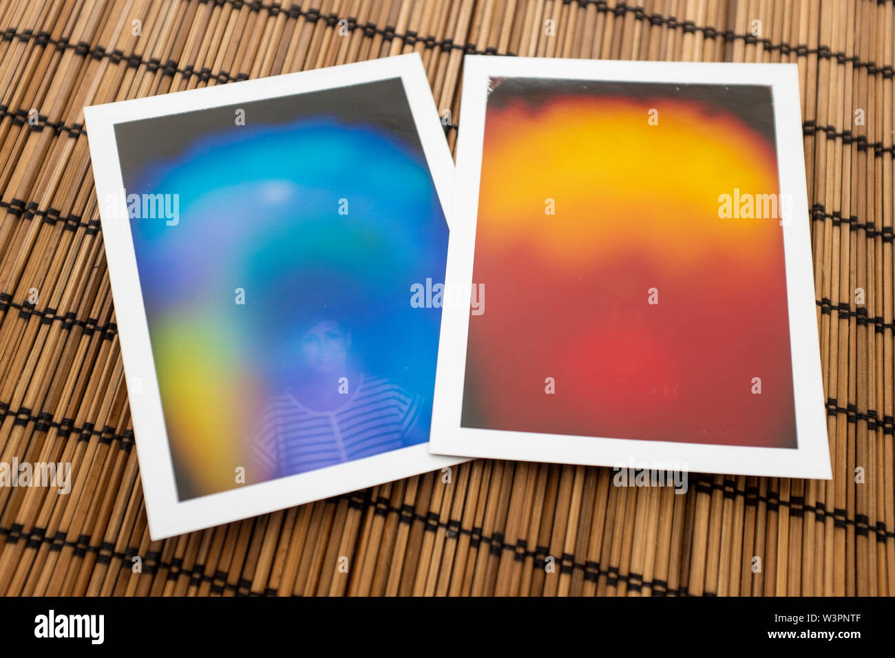 Printed photos capturing a person's 'aura', or the electromagnetic field that surrounds the body. Stock Photo