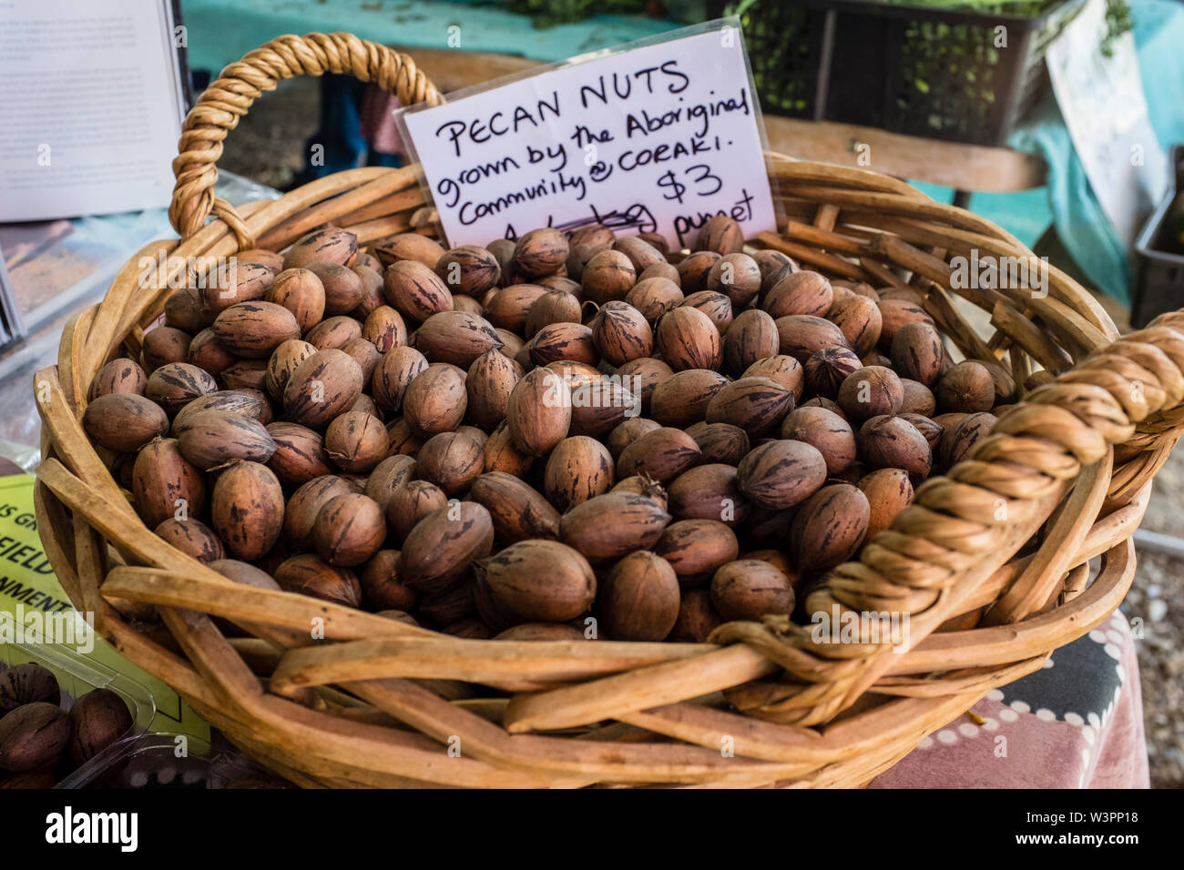 Basket of pecan nuts grown by the local Aboriginal community at